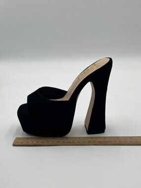 FSJ Black Slip On Platform Heeled Sandals Peep Open Toe Block High Heels Mules